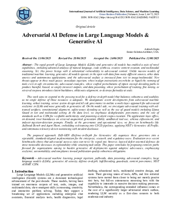 (PDF) Adversarial AI Defense in Large Language Models & Generative AI