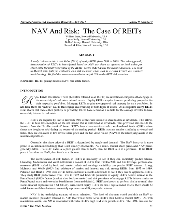 (PDF) NAV And Risk: The Case Of REITs