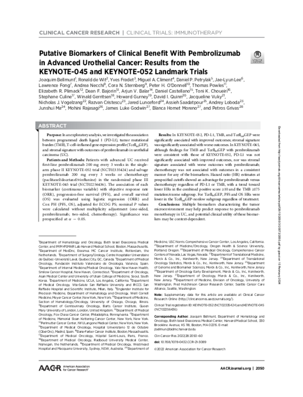 (PDF) Putative Biomarkers of Clinical Benefit With Pembrolizumab in ...