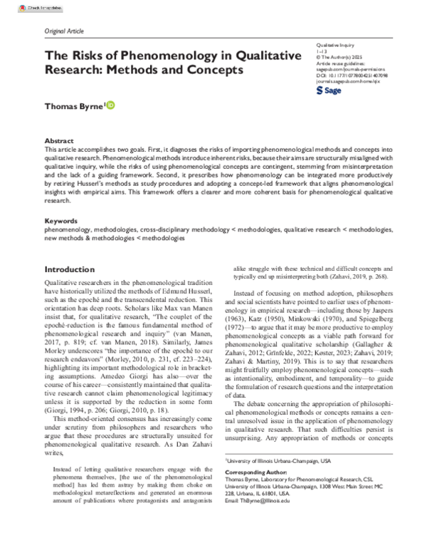 (PDF) The Risks of Phenomenology in Qualitative Research: Methods and ...