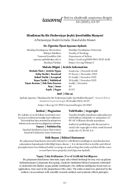 (PDF) Hindistan'da Bir Firdevsiyye Şeyhi: Şerefüddin Manyerî / A ...