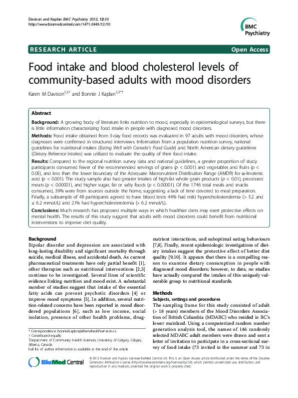 (PDF) Food intake and blood cholesterol levels of community-based ...
