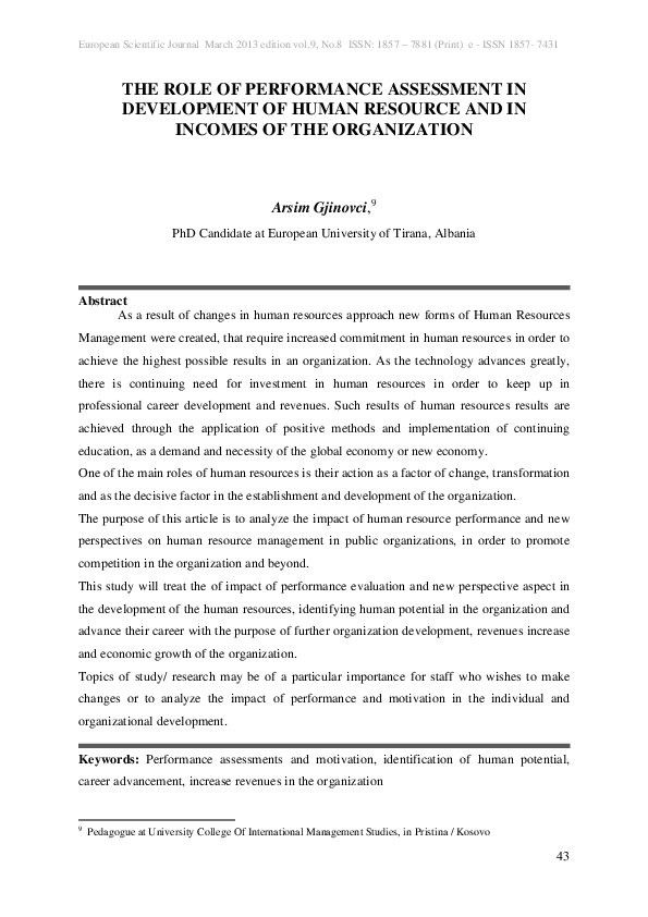 (PDF) The Role of Performance Assessment in Development of Human ...