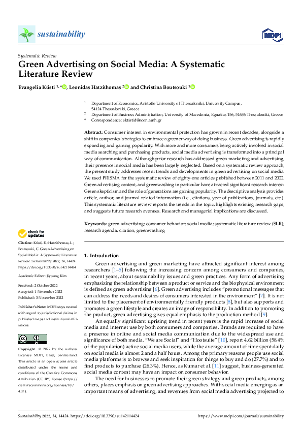 (PDF) Green Advertising on Social Media: A Systematic Literature Review