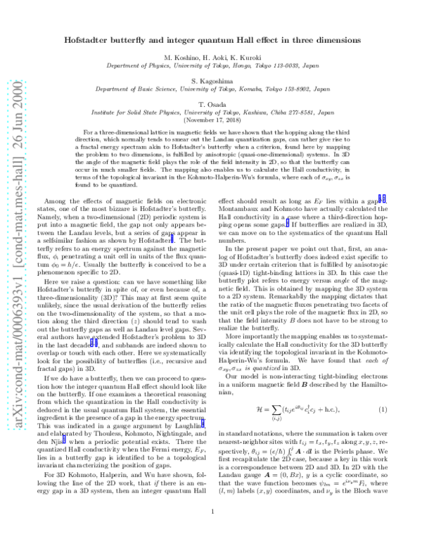 (PDF) Hofstadter Butterfly and Integer Quantum Hall Effect in Three ...