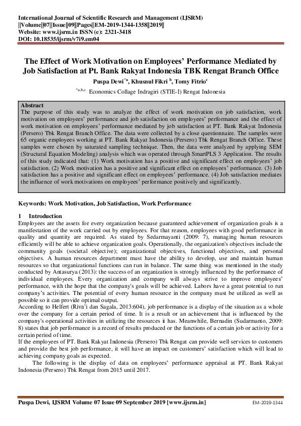 (PDF) The Effect of Work Motivation on Employees’ Performance Mediated ...