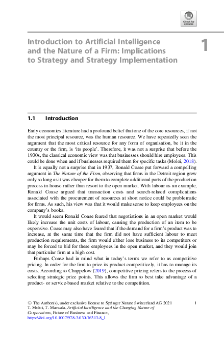 (PDF) Introduction to Artificial Intelligence and the Nature of a Firm ...