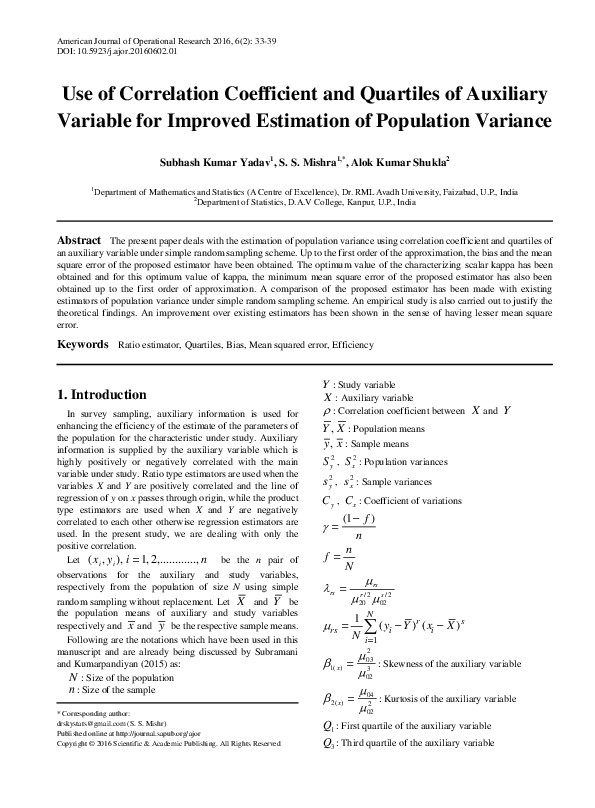 (PDF) Use of Correlation Coefficient and Quartiles of Auxiliary ...