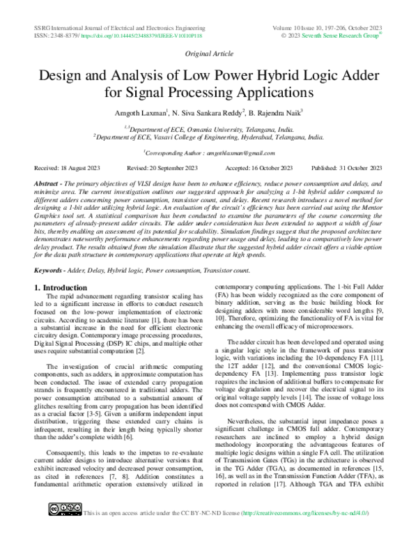 (PDF) Design and Analysis of Low Power Hybrid Logic Adder for Signal ...