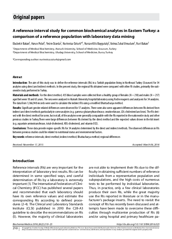 (PDF) A reference interval study for common biochemical analytes in ...