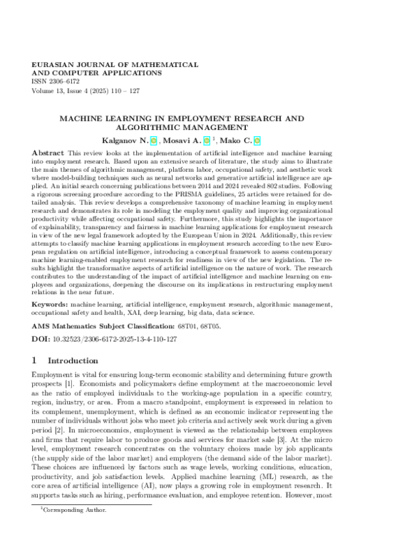 (PDF) MACHINE LEARNING IN EMPLOYMENT RESEARCH AND ALGORITHMIC MANAGEMENT