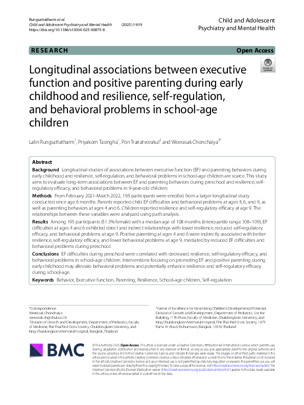 (PDF) Longitudinal associations between executive function and positive ...