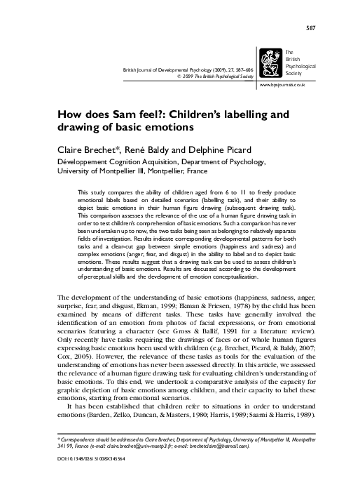 (PDF) How does Sam feel?: Children's labelling and drawing of basic ...