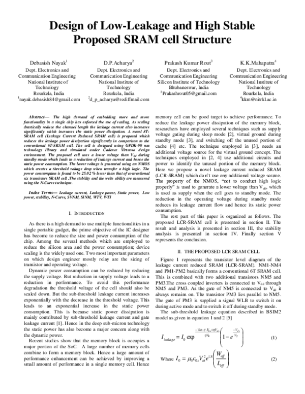 (PDF) Design of low-leakage and high writable proposed SRAM cell structure