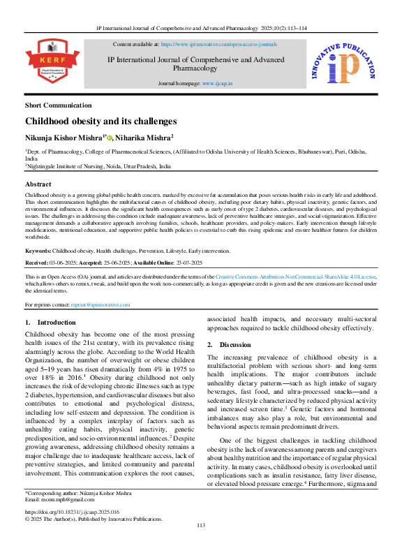 (PDF) Childhood obesity and its challenges