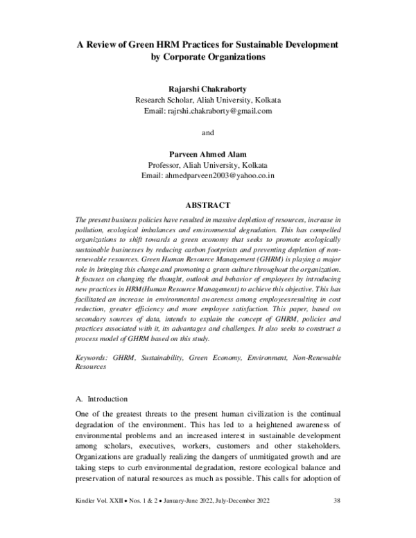 (PDF) A Review of Green HRM Practices for Sustainable Development by ...