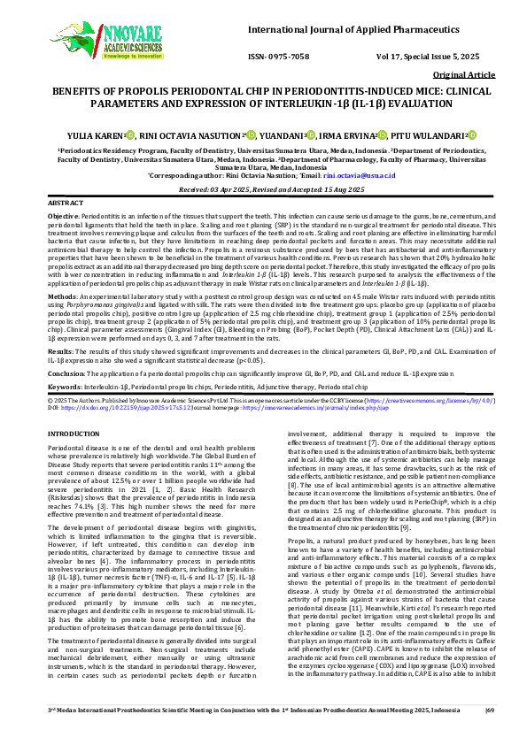 (PDF) BENEFITS OF PROPOLIS PERIODONTAL CHIP IN PERIODONTITIS-INDUCED ...