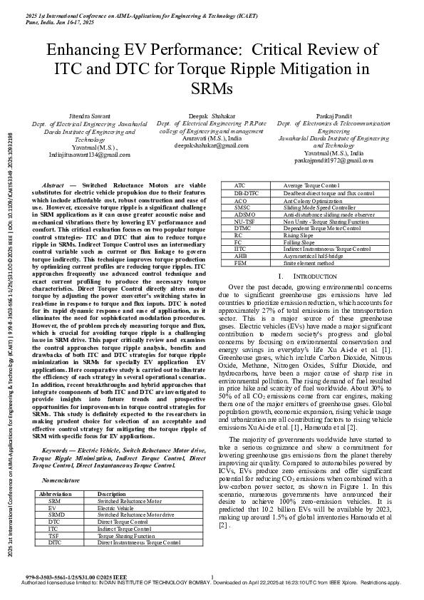 (PDF) Enhancing EV Performance: Critical Review of ITC and DTC for ...