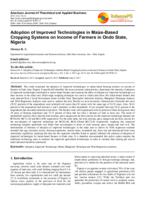 (PDF) Adoption of Improved Technologies in Maize-Based Cropping Systems ...
