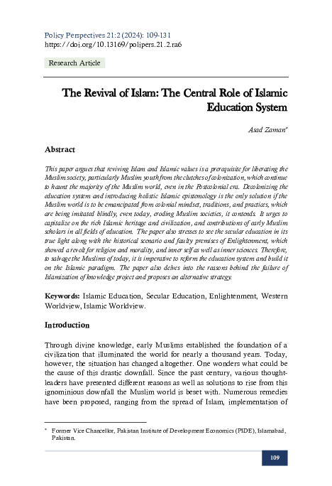 (PDF) The Revival of Islam: The Central Role of Islamic Education System