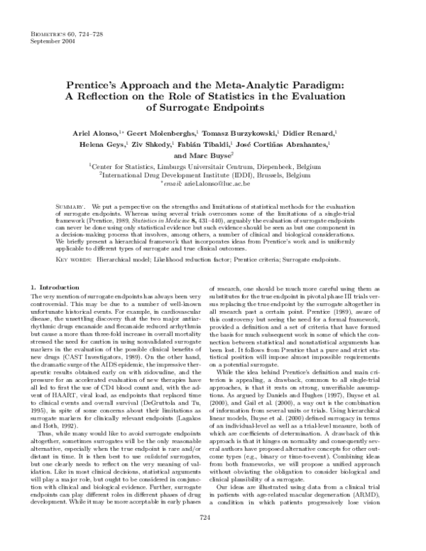 (PDF) Prentice's Approach and the Meta-Analytic Paradigm: A Reflection ...