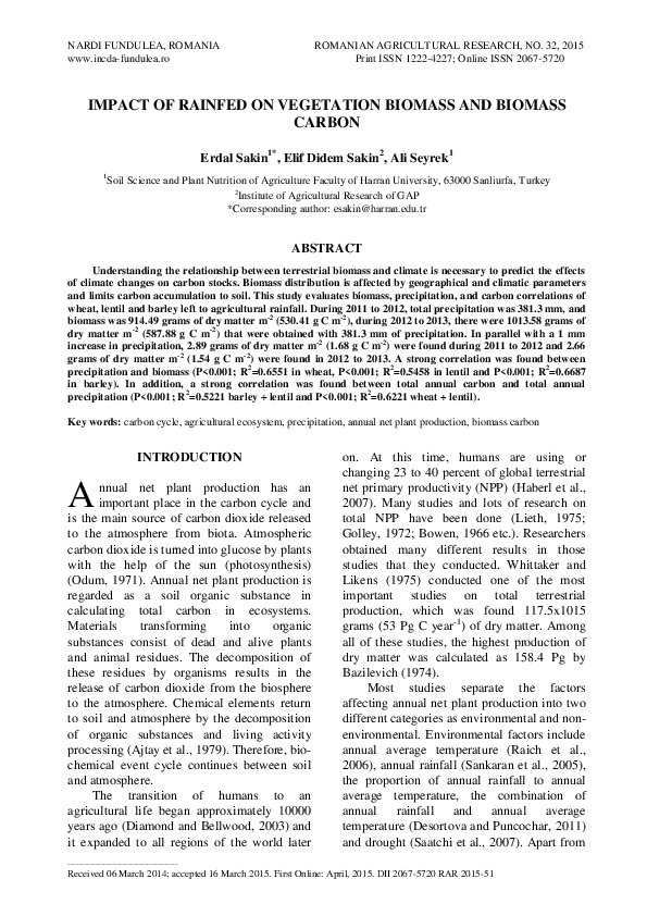 (PDF) IMPACT OF RAINFED ON VEGETATION BIOMASS AND BIOMASS CARBON