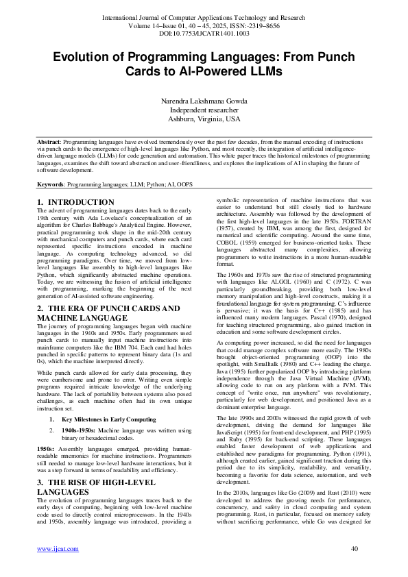 (PDF) Evolution of Programming Languages: From Punch Cards to AI ...