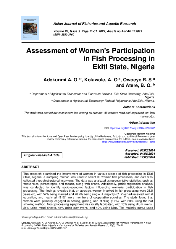 (PDF) Assessment of Women's Participation in Fish Processing in Ekiti ...