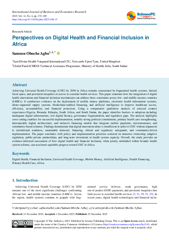 (PDF) Perspectives on Digital Health and Financial Inclusion in Africa