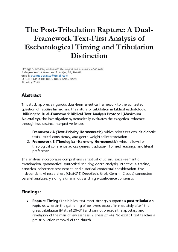 (PDF) The Post-Tribulation Rapture: A Dual-Framework Text-First ...