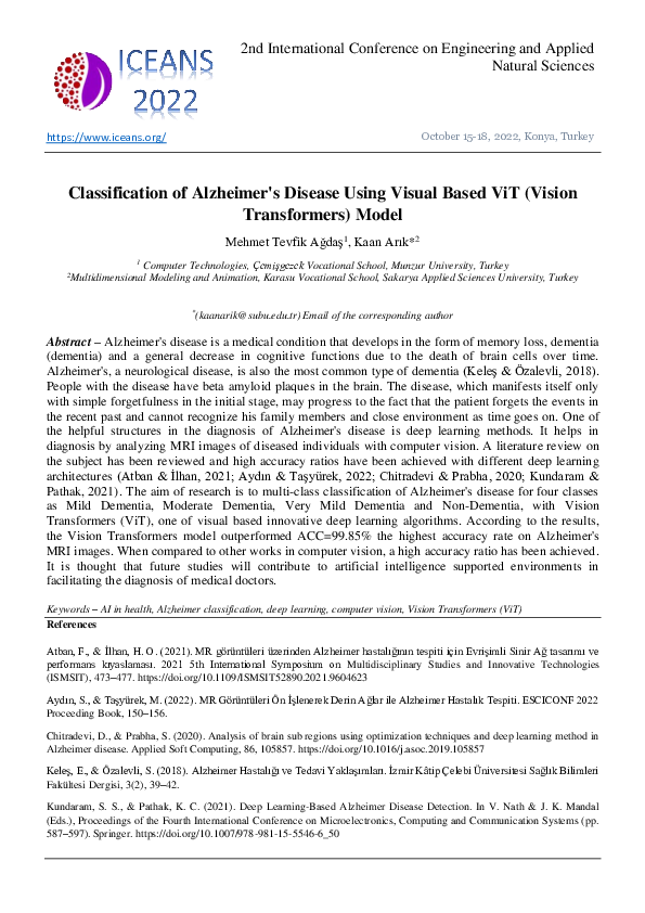 (PDF) Classification of Alzheimer's Disease Using Visual Based ViT ...