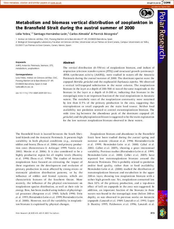 (PDF) Metabolism and biomass vertical distribution of zooplankton in ...