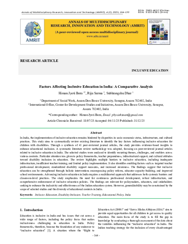 (PDF) Factors Affecting Inclusive Education in India: A Comparative ...