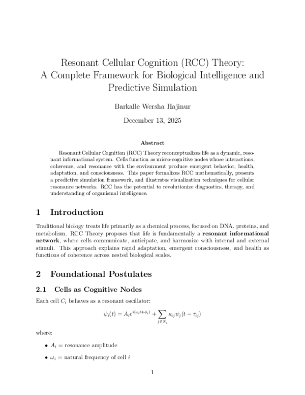 (PDF) Resonant Cellular Cognition (RCC) Theory: A Complete Framework ...