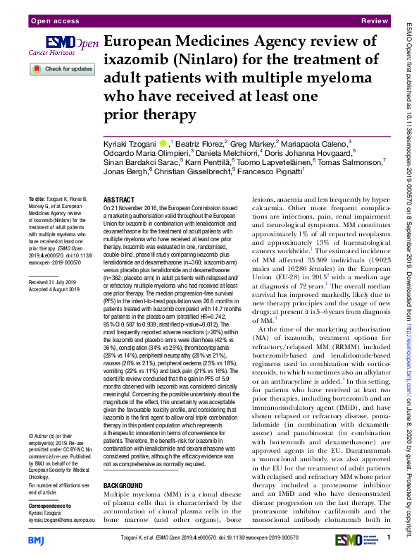 (PDF) European Medicines Agency review of ixazomib (Ninlaro) for the ...