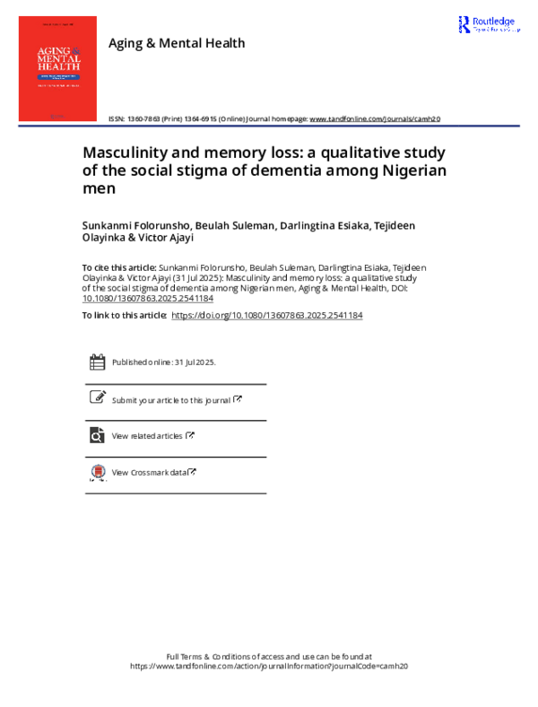 (PDF) Masculinity and memory loss: a qualitative study of the social ...