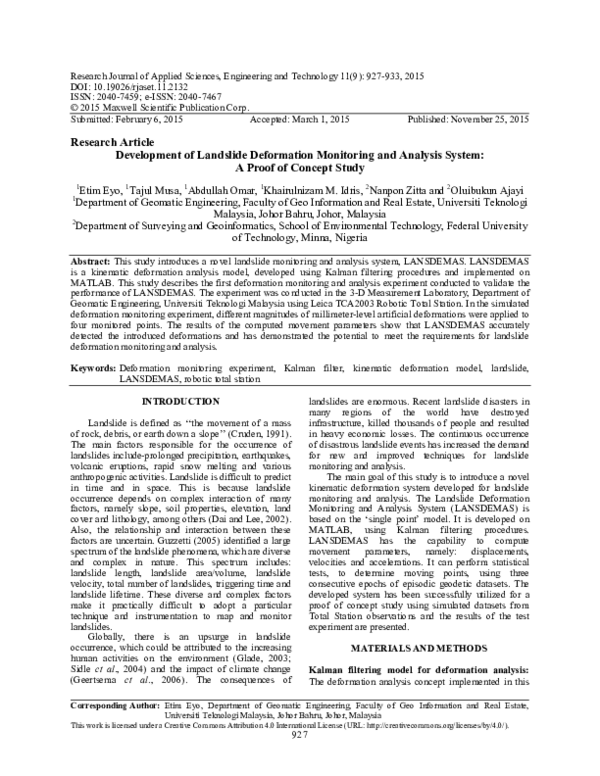 (PDF) Development of Landslide Deformation Monitoring and Analysis ...