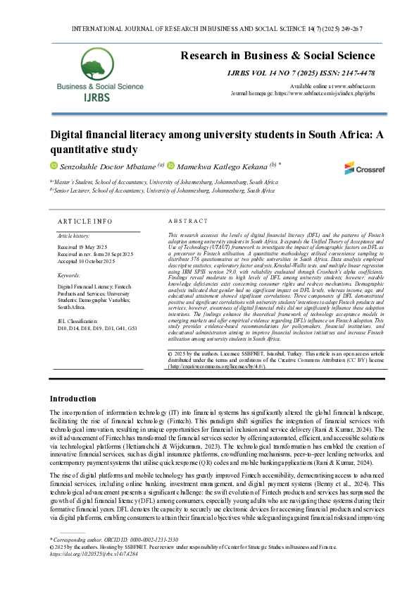(PDF) Digital financial literacy among university students in South ...