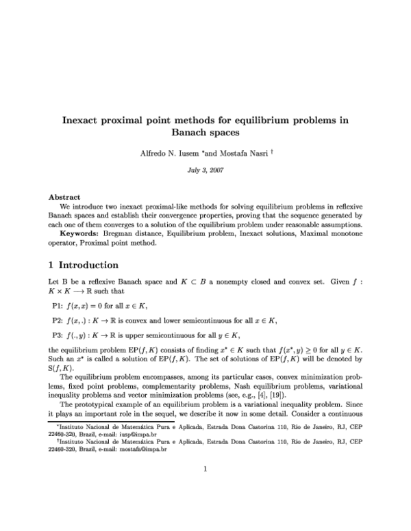 (PDF) Inexact Proximal Point Methods for Equilibrium Problems in Banach ...