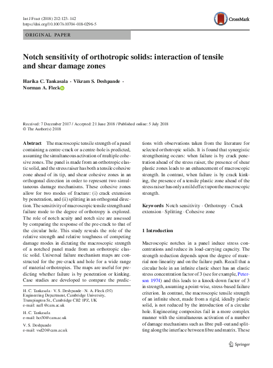 (PDF) Notch sensitivity of orthotropic solids: interaction of tensile ...
