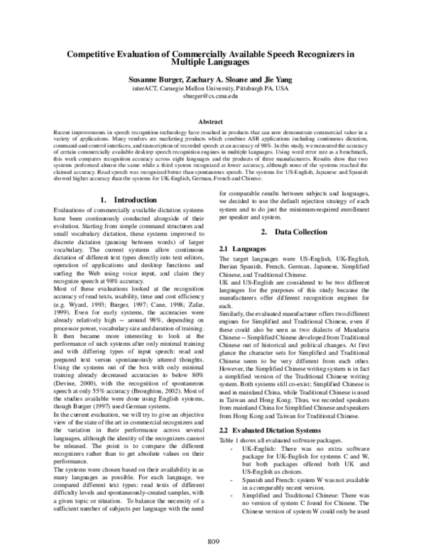 (PDF) Competitive evaluation of commercially available speech ...