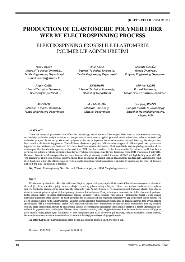 (PDF) Production of Elastomeric Polymer Fiber Web by Electrospinning ...