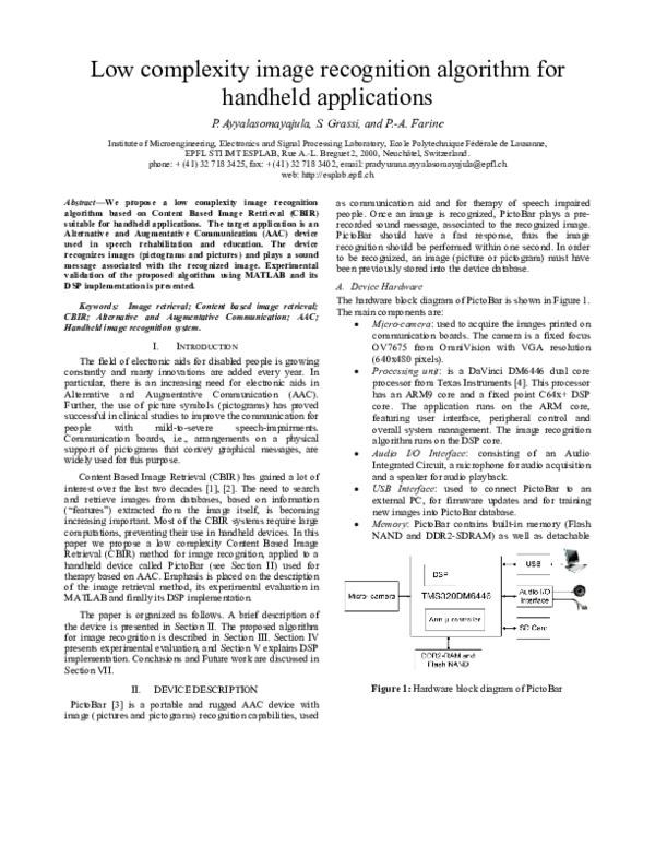 (PDF) Low complexity image recognition algorithm for handheld applications