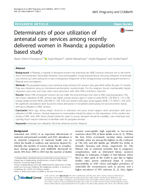 (PDF) Determinants of poor utilization of antenatal care services among ...