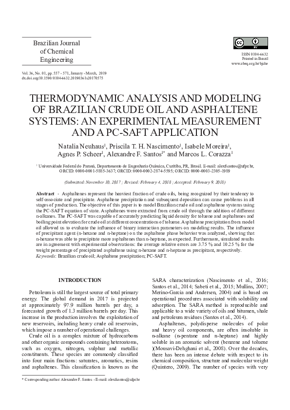 (PDF) Thermodynamic Analysis and Modeling of Brazilian Crude Oil and ...