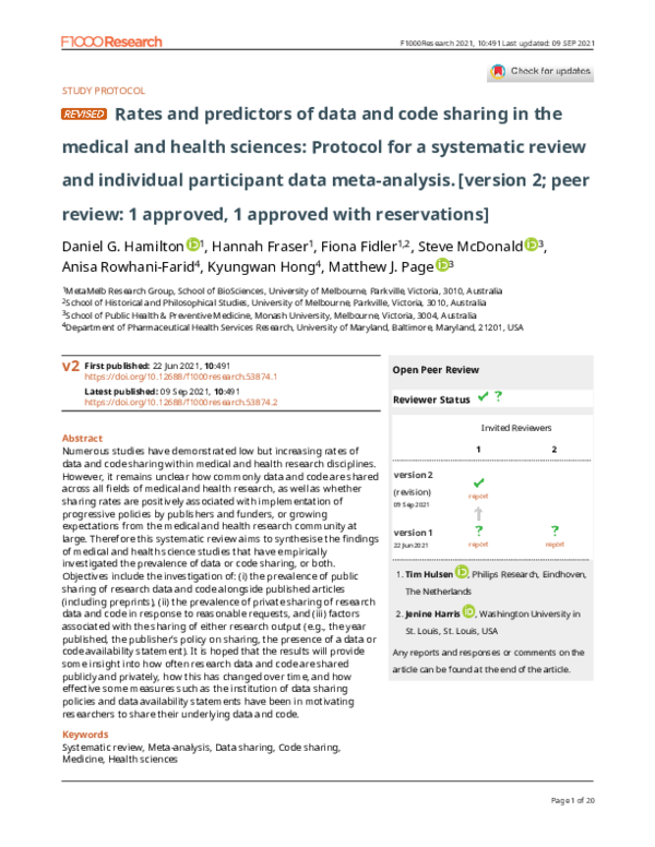 (PDF) Rates and predictors of data and code sharing in the medical and ...