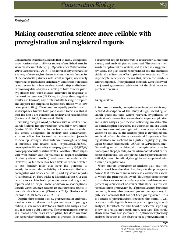 (PDF) Making conservation science more reliable with preregistration ...