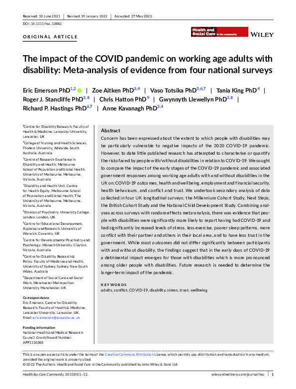 (PDF) The impact of the COVID pandemic on working age adults with ...