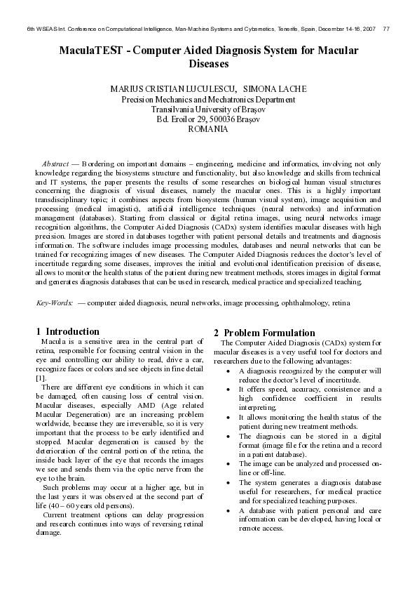 (PDF) MaculaTEST: computer aided diagnosis system for macular diseases