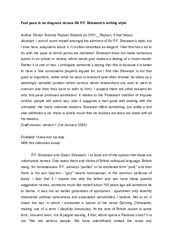 (PDF) Fast pace is no disgrace versus SIr P.F. Strawson’s writing style